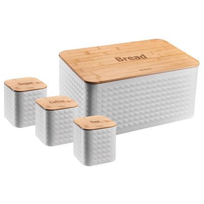 Bread box with containers, steel-bamboo white Klausberg