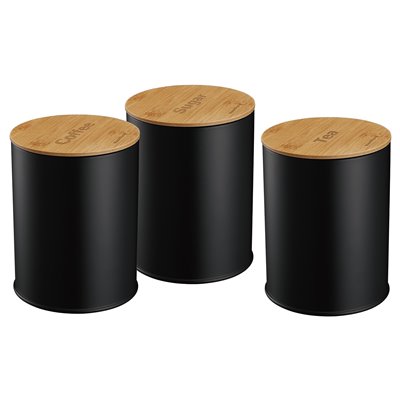 Pojemniki, stal-bambus, czarne, zestaw 3 sztuki Klausberg