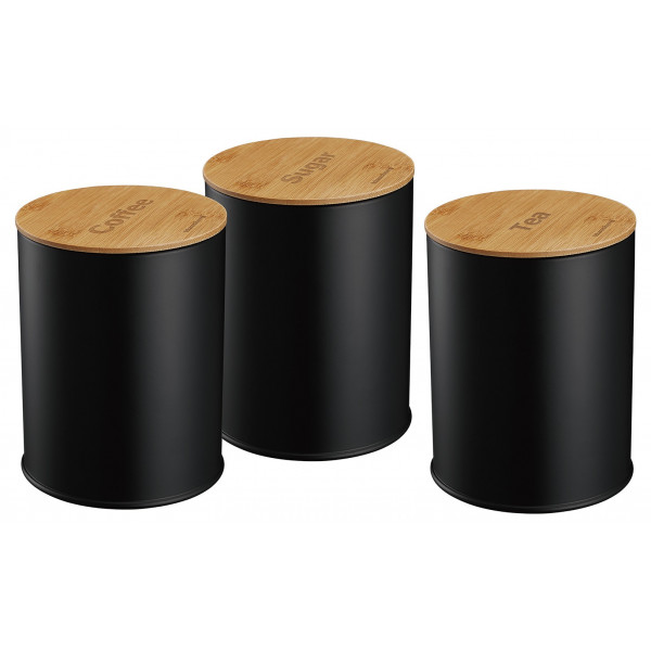 Pojemniki, stal-bambus, czarne, zestaw 3 sztuki Klausberg