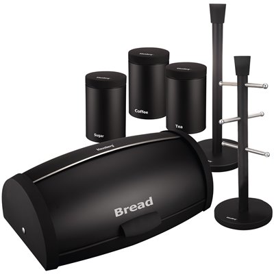 Bread box with containers, cup stand, towel stand, black Klausberg